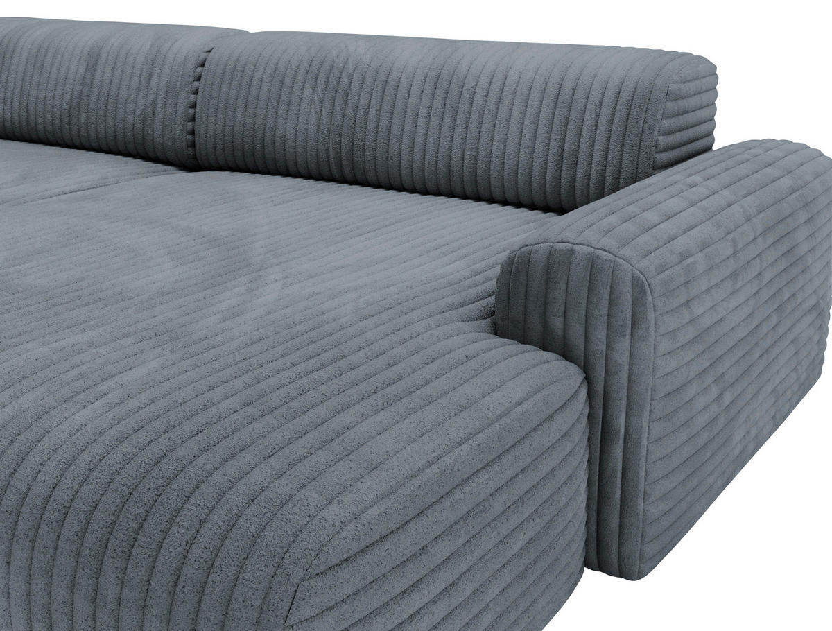 ECKSOFA in Cord Blaugrau  - Blaugrau/Schwarz, Design, Kunststoff/Textil (292/178cm) - Livetastic