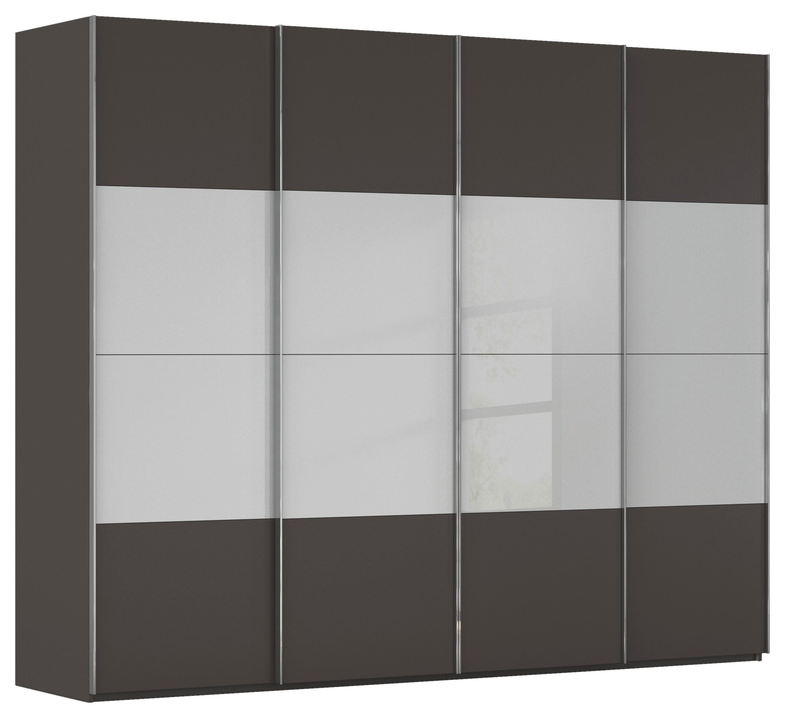SCHWEBETÜRENSCHRANK 271/223/68 cm 4-türig Graphitfarben, Grau  - Chromfarben/Graphitfarben, KONVENTIONELL, Glas/Holzwerkstoff (271/223/68cm) - Novel