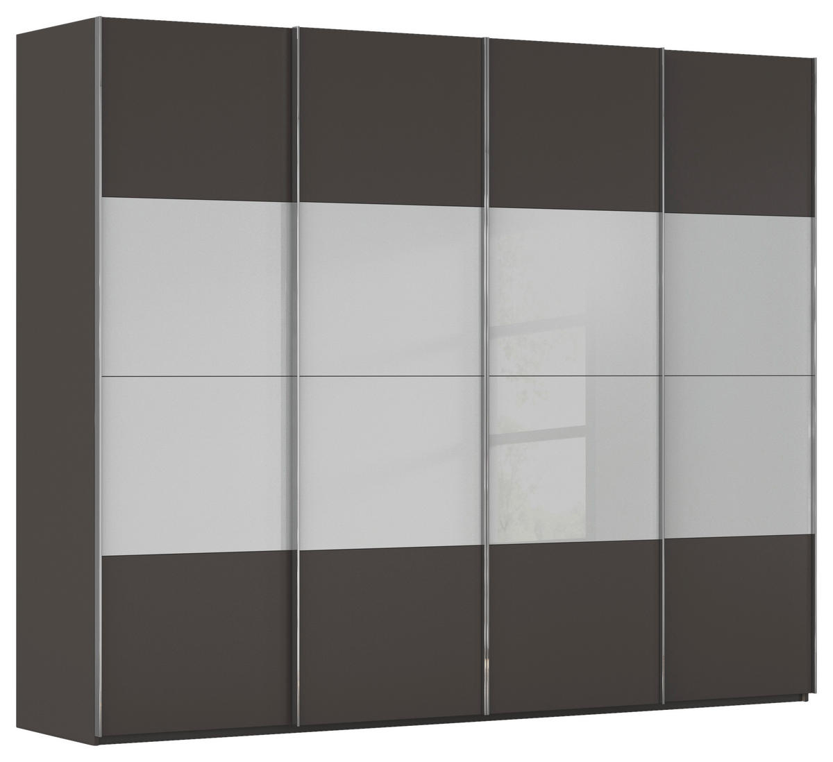 SCHWEBETÜRENSCHRANK 271/223/68 cm 4-türig Graphitfarben, Grau  - Chromfarben/Graphitfarben, KONVENTIONELL, Glas/Holzwerkstoff (271/223/68cm) - Novel
