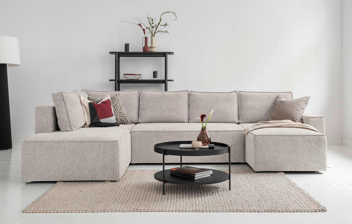 SJEDEĆA GARNITURA tekstil  bež   - bijela/siva, Design, tekstil/plastika (194/322/156cm) - MID.YOU