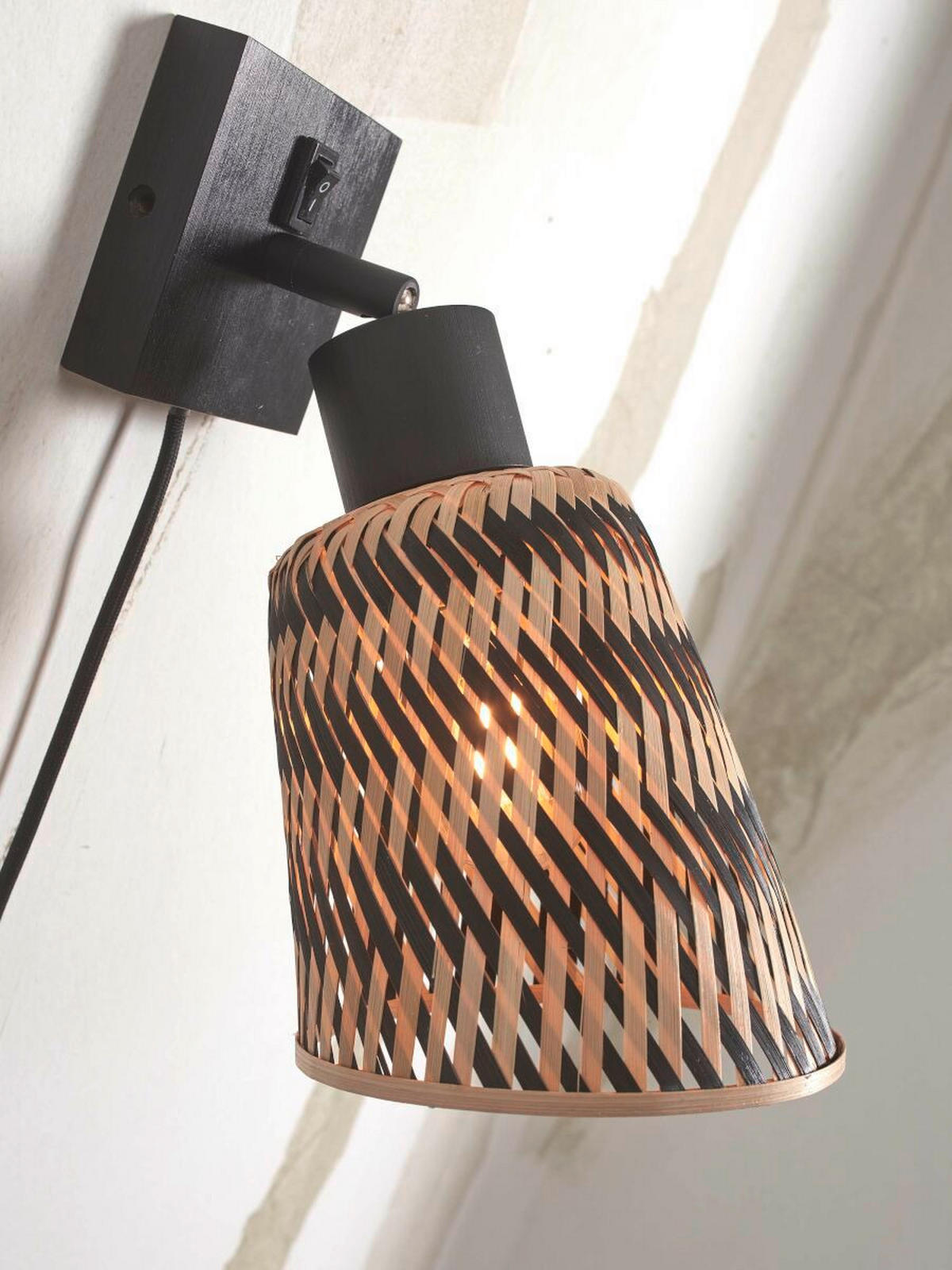 VÄGGLAMPA 15/15/22 cm   - svart/naturfärgad, Trend (15/15/22cm) - Good & Mojo