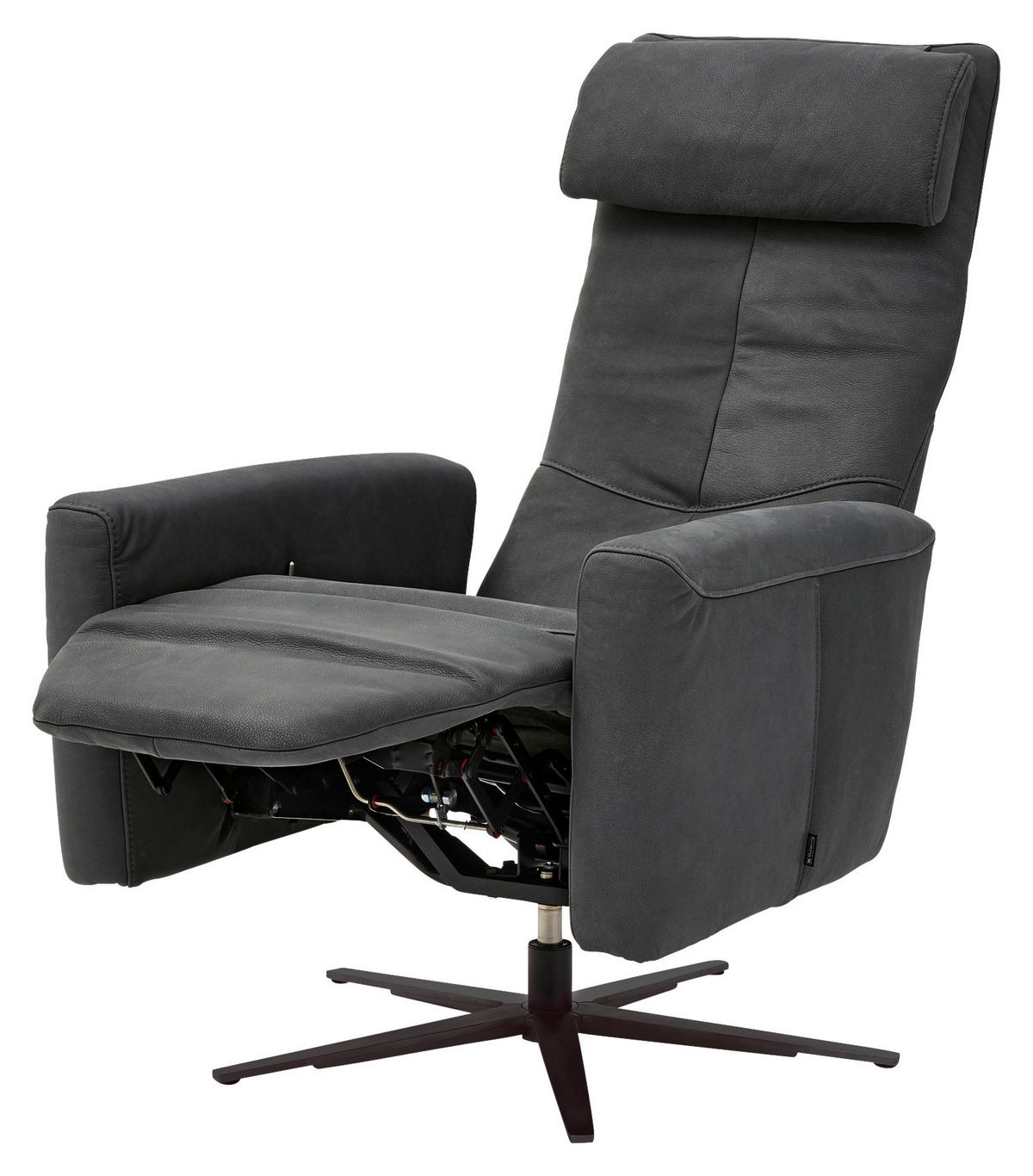 RELAXSESSEL Echtleder Relaxfunktion, Kopfteilverstellung, Rücken echt    - Schwarz/Graphitfarben, Design, Leder/Metall (74/88-117/82-183cm) - Musterring