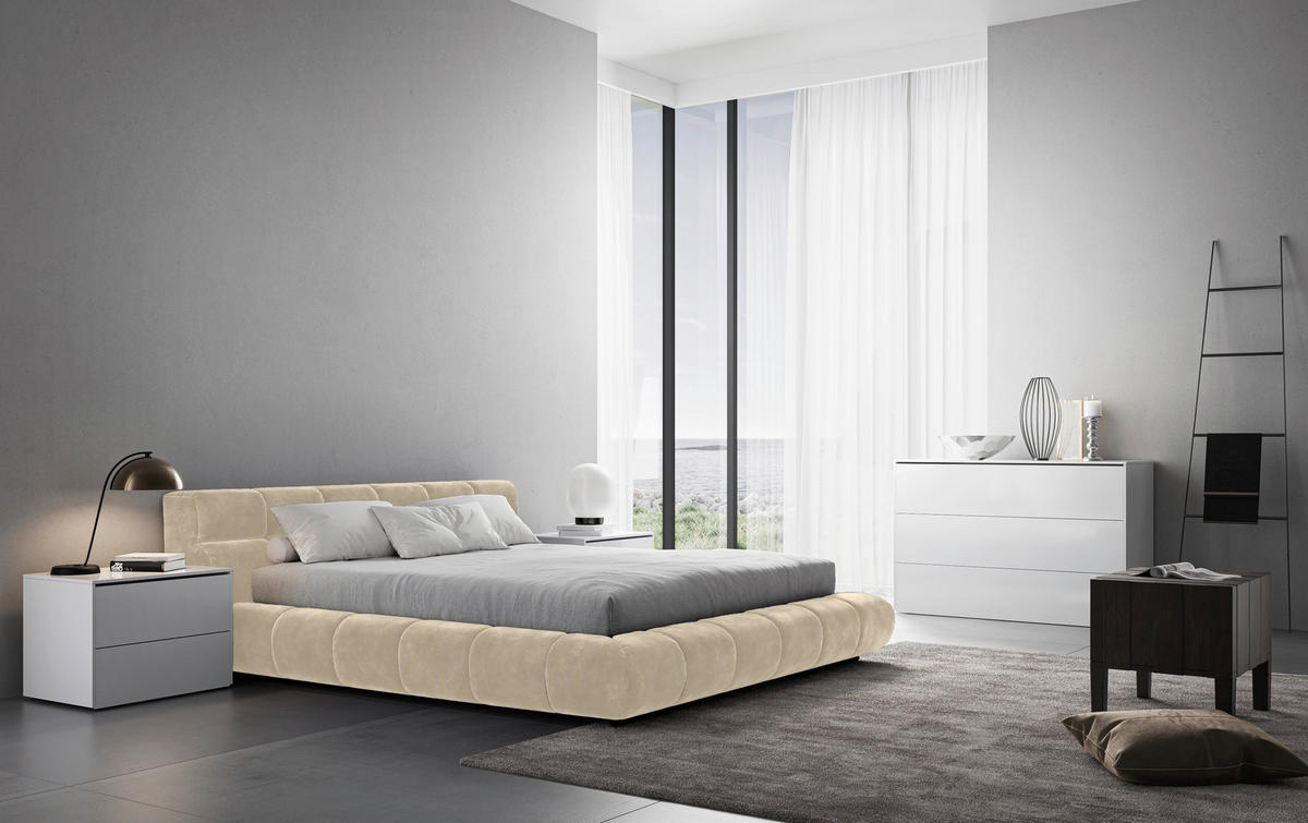 POLSTERBETT 200/200 cm,  in Beige,  - Beige/Schwarz, Design, Textil/Metall (200/200cm) - Belluti