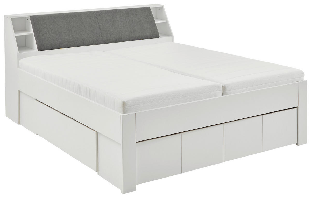 BETT 180/200 cm,  in Grau, Weiß, gepolstertes Kopfteil, Bettschubladen,  - Weiß/Grau, KONVENTIONELL, Textil (180/200cm) - Carryhome