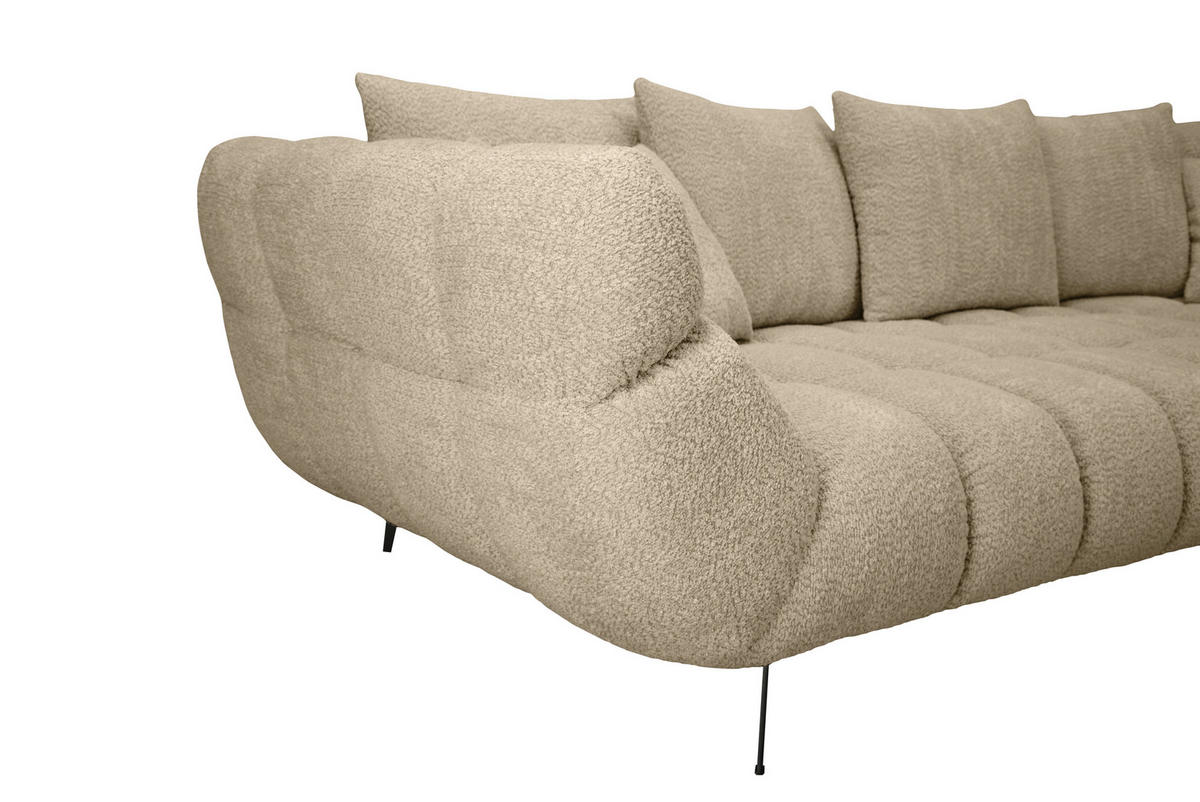 ECKSOFA 318/217 cm  in Bouclé Taupe Zierkissen, Rückenkissen, Rücken echt  318/217 cm  - Taupe/Schwarz, MODERN, Textil/Metall (318/217cm) - Carryhome