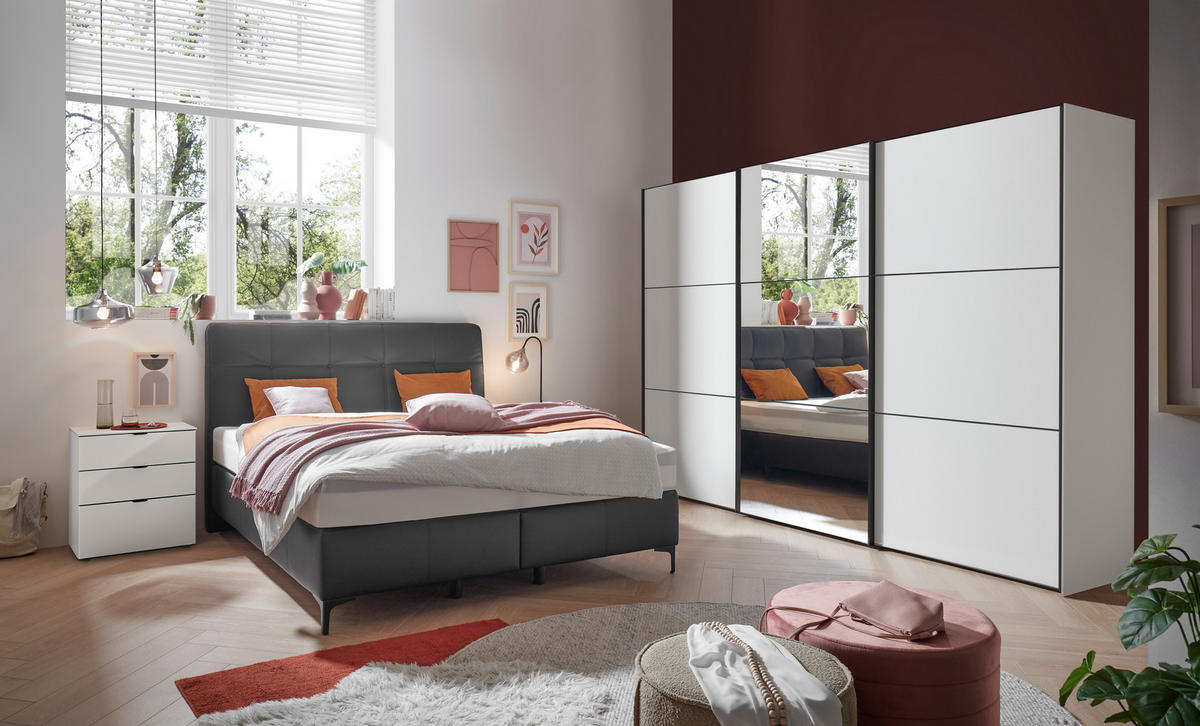 BOXSPRINGBETT 180/200 cm  in Schwarz  - Chromfarben/Schwarz, Basics, Leder/Holz (180/200cm) - Novel