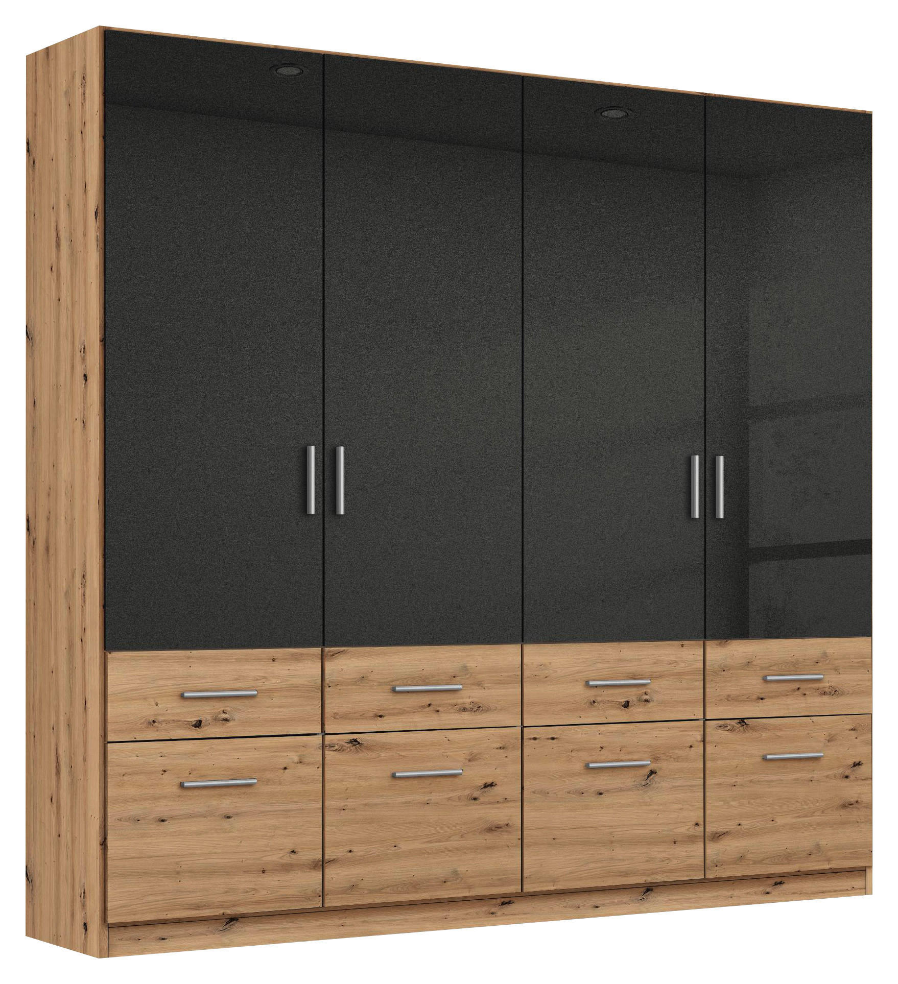 KLEIDERSCHRANK 181/197/54 cm,  in Dunkelgrau, Eiche Artisan, 4-türig  - Dunkelgrau/Silberfarben, Design, Holzwerkstoff/Kunststoff (181/197/54cm) - Carryhome