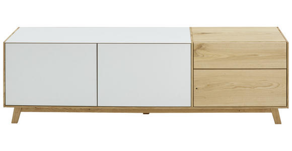 LOWBOARD Wildeiche furniert Weiß, Eichefarben - Eichefarben/Weiß, Design, Glas/Holz (185/54/50cm) - Dieter Knoll