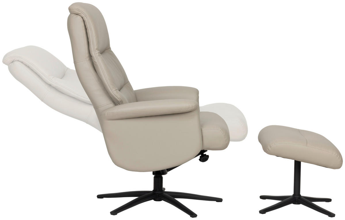 RELAXSESSELSET REACH Lederlook Echtleder    - Hellgrau/Schwarz, Design, Leder/Textil (76/107/79cm) - Livetastic