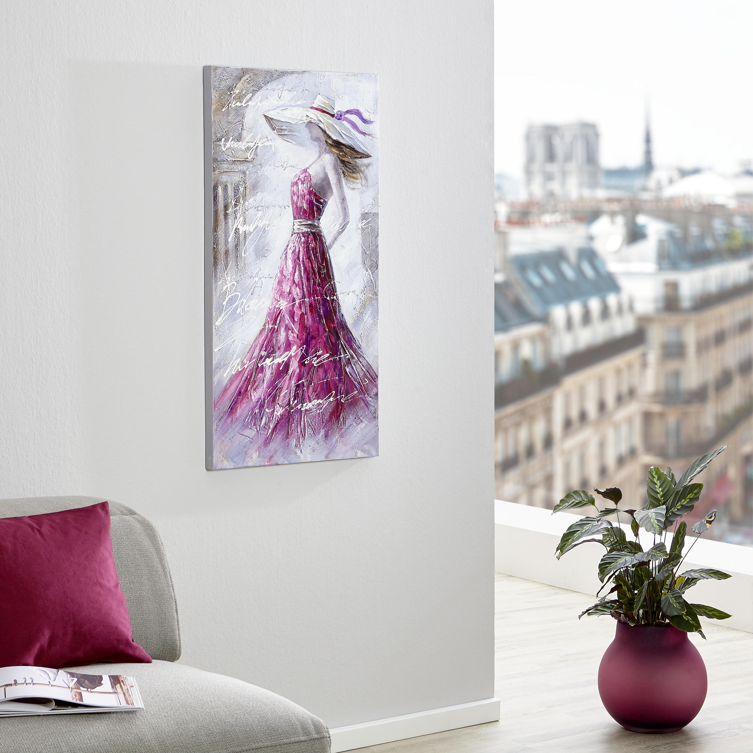 UNIKAT 50/100 cm  - Violett/Weiß, LIFESTYLE, Holz/Textil (50/100cm) - Monee