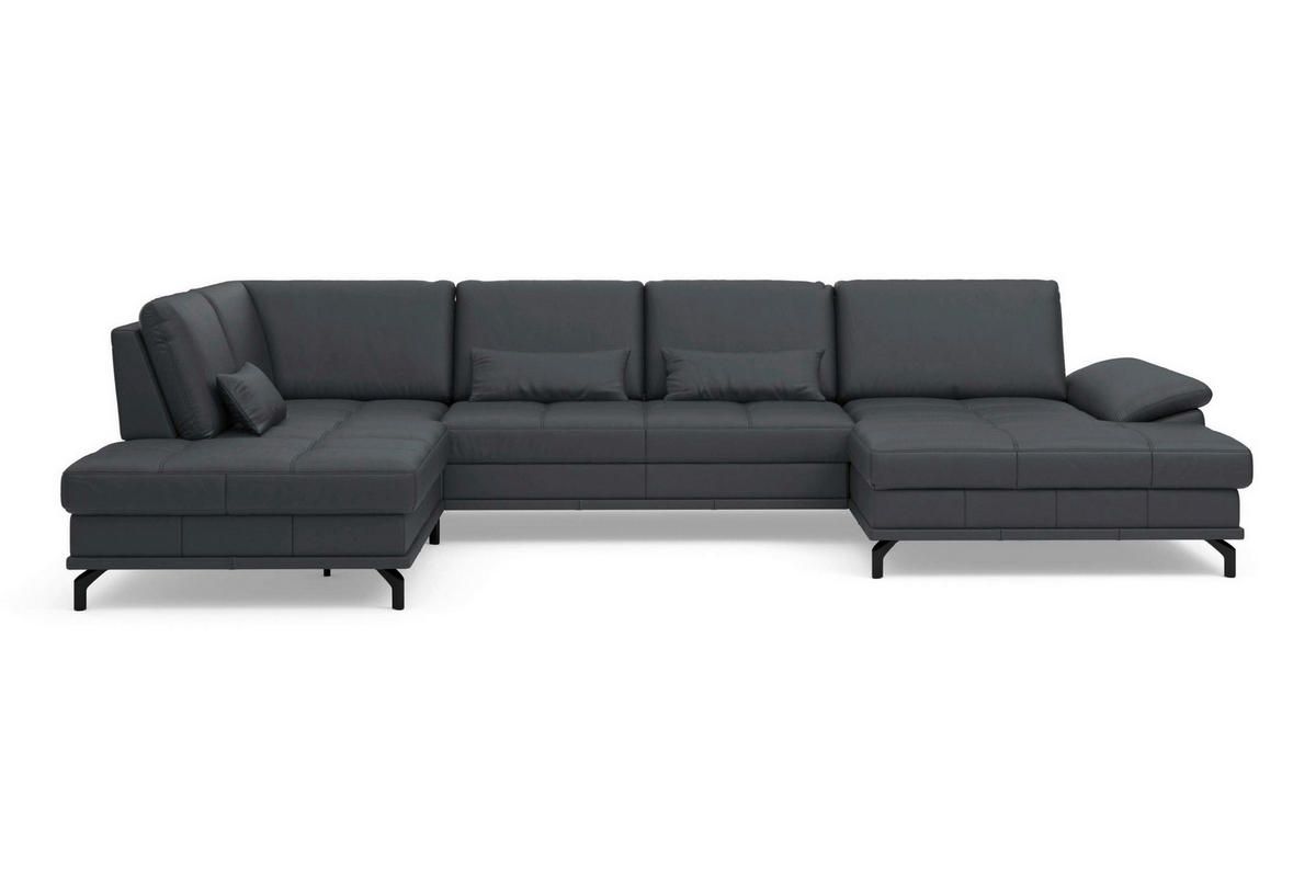 SEDACÍ SOUPRAVA, kůže, černá - černá, Basics, kov/textil (223/363/176cm) - Sit & More