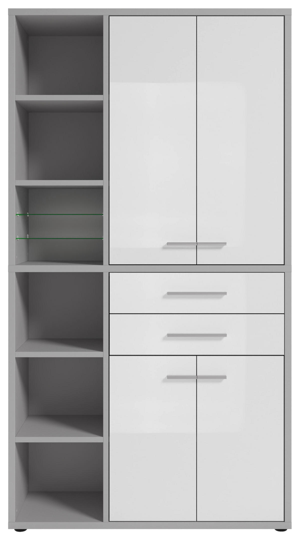 AKTENSCHRANK Weiß, Hellgrau  - Hellgrau/Weiß, MODERN, Glas/Holzwerkstoff (116,5/215,4/40cm)