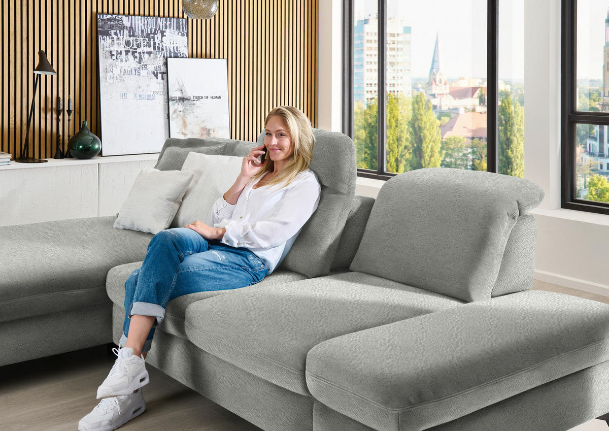 ECKSOFA Chenille Silberfarben  - Silberfarben/Schwarz, Design, Textil/Metall (198/288cm) - Beldomo Style