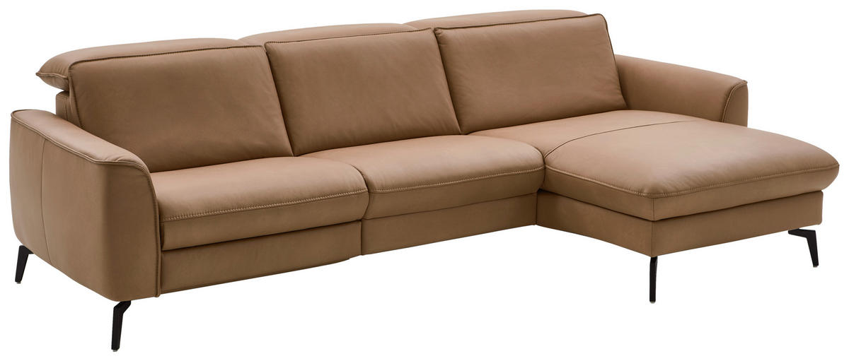ECKSOFA in Echtleder Haselnussfarben  - Schwarz/Haselnussfarben, Natur, Leder/Metall (281/168cm) - Valdera