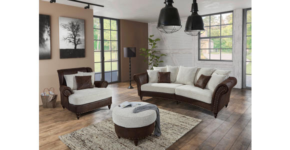 HOCKER Chenille, Lederlook, Mikrofaser Dunkelbraun, Beige  - Dunkelbraun/Beige, ROMANTIK / LANDHAUS, Holz/Textil (75/50/75cm) - Landscape