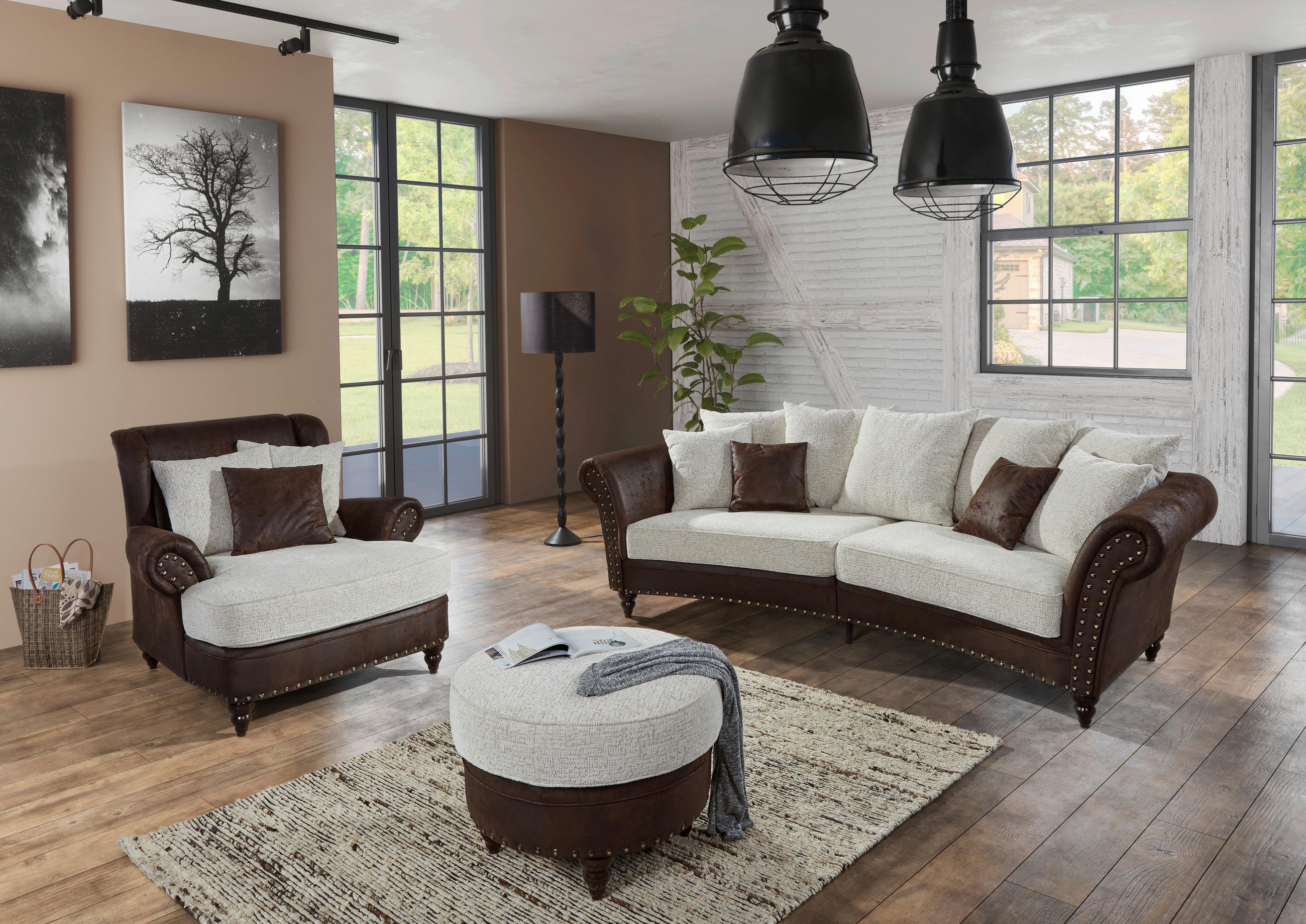 XXL-SESSEL Chenille, Mikrofaser Dunkelbraun, Beige    - Dunkelbraun/Beige, ROMANTIK / LANDHAUS, Holz/Textil (125/102/138cm) - Landscape