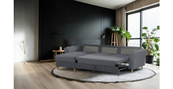 ECKSOFA in Flachgewebe Dunkelgrau  - Eichefarben/Dunkelgrau, KONVENTIONELL, Holz/Textil (265/159cm) - Carryhome