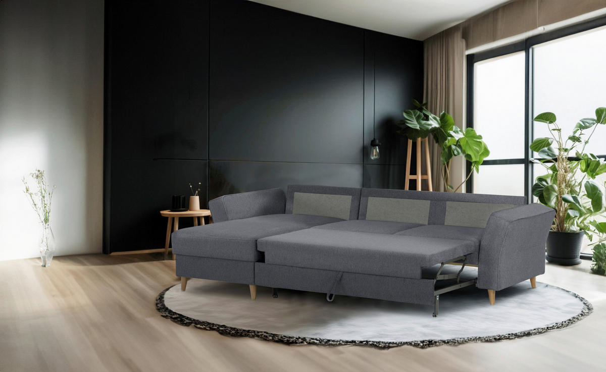 ECKSOFA in Flachgewebe Dunkelgrau  - Eichefarben/Dunkelgrau, Konventionell, Holz/Textil (265/159cm) - Carryhome