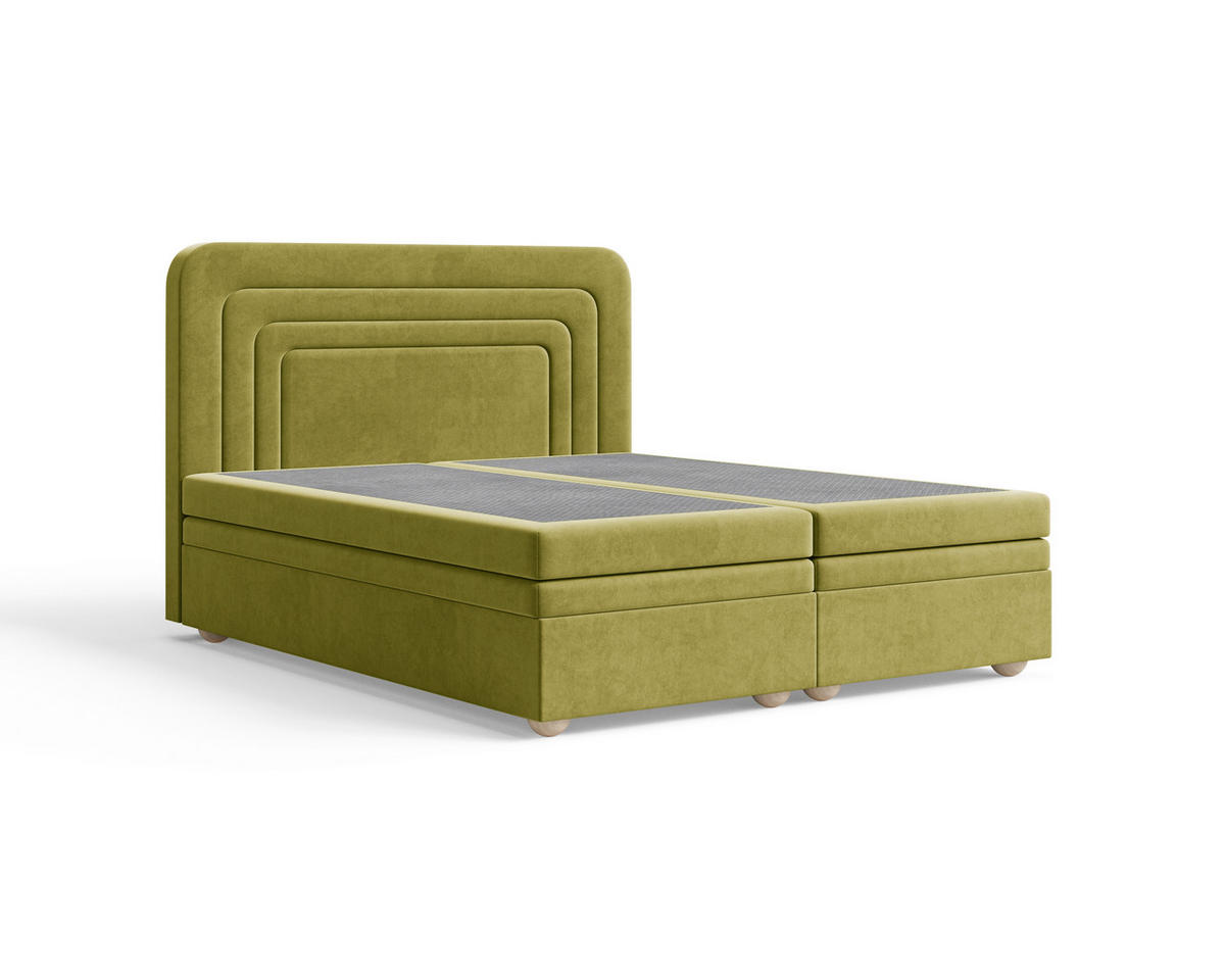 BOXBETT 180/200 cm,  in Olivgrün, gepolstertes Kopfteil, Bettkasten, Topper, H2 + H3 = mittel + fest  - Braun/Olivgrün, MODERN, Holz/Kunststoff (180/200cm) - Livetastic