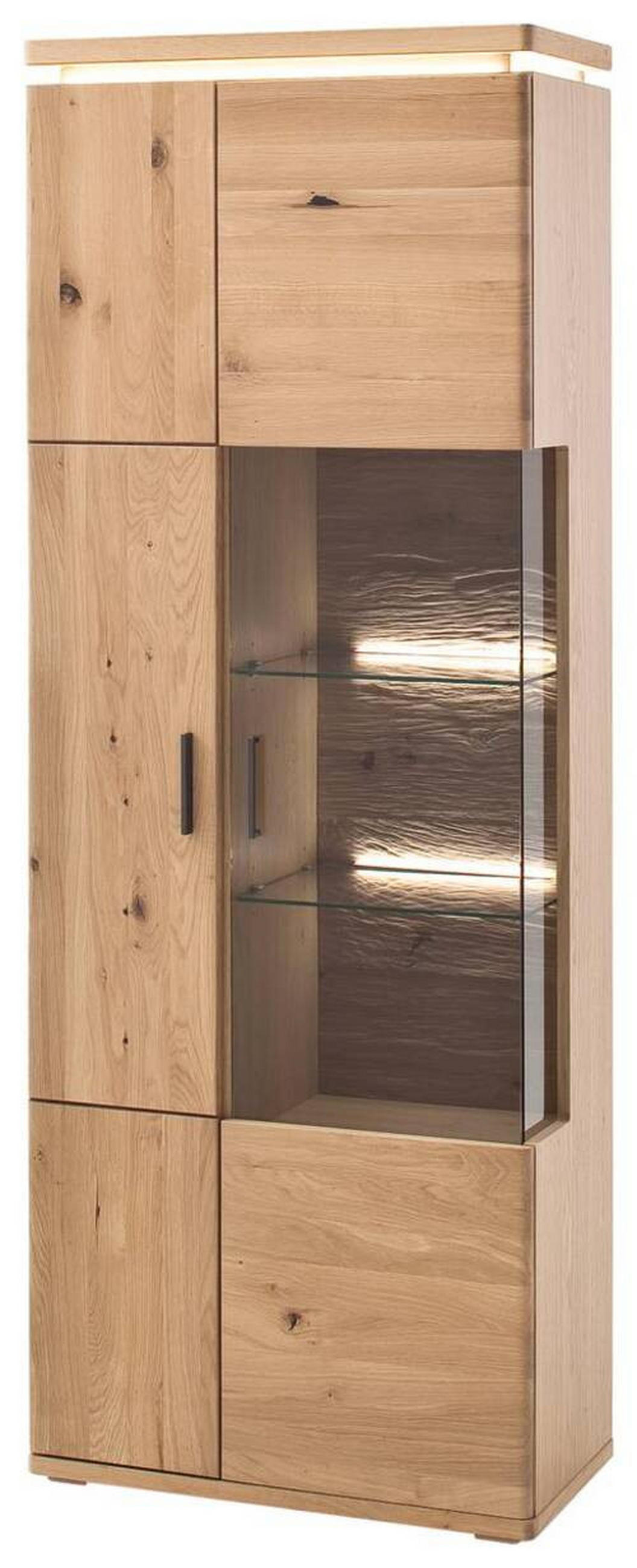 VITRINENKOMBINATION in furniert, massiv Balkeneiche Eiche Bianco  - Eiche Bianco/Grau, Design, Glas/Holz (75/204/37cm) - Livetastic