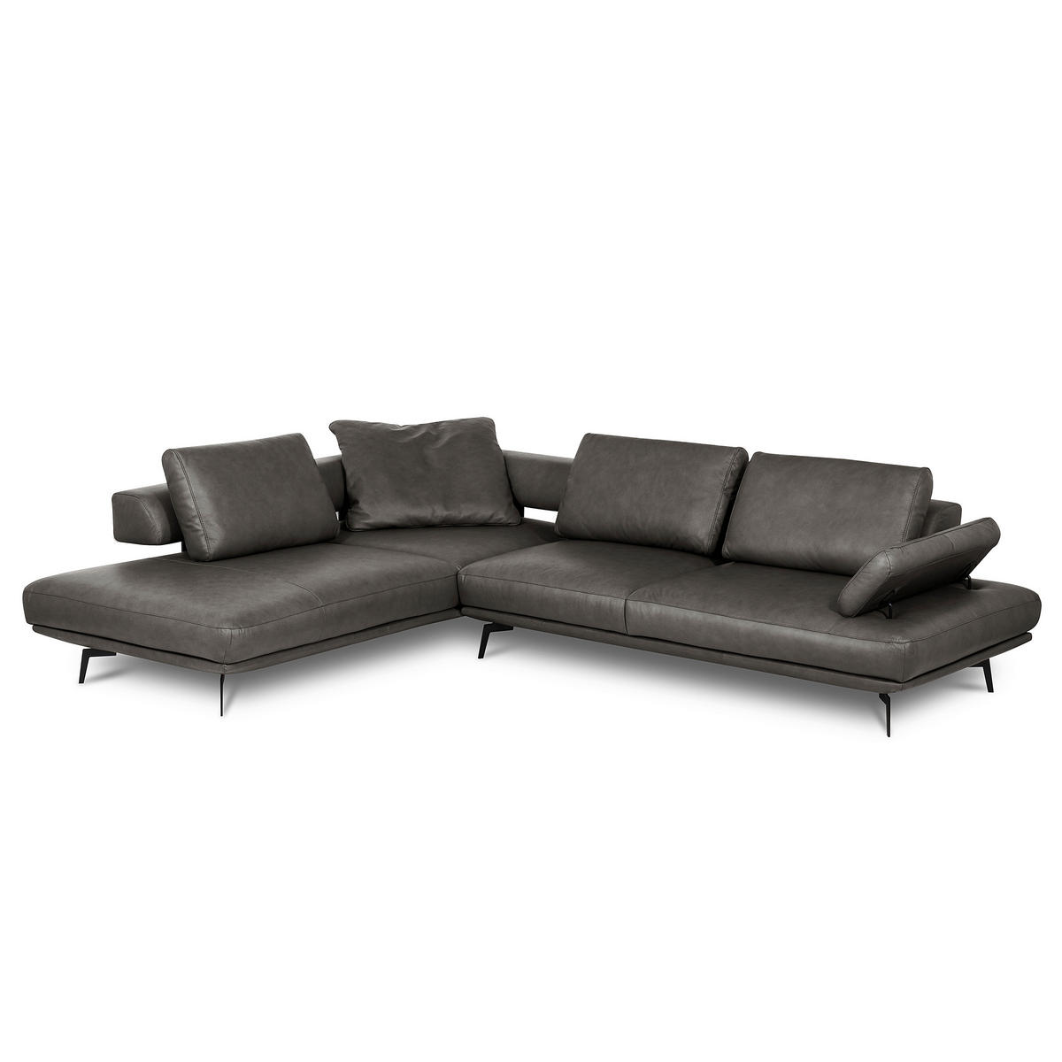 ECKSOFA  in Echtleder Anthrazit  237/306 cm  - Anthrazit/Schwarz, Design, Leder/Metall (237/306cm) - Livetastic