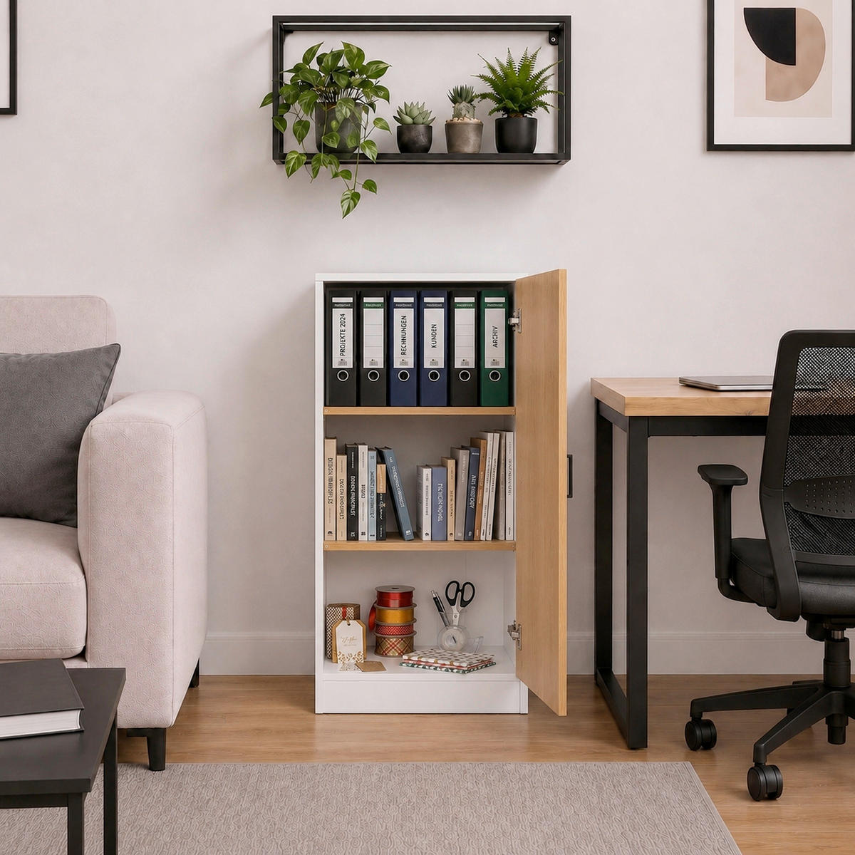 AKTENSCHRANK Weiß, Honigeiche  - Honigeiche/Weiß, MODERN, Holzwerkstoff (52/114/32cm) - MID.YOU
