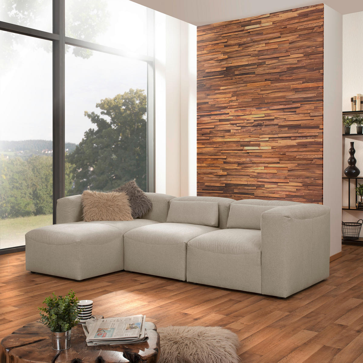 ECKSOFA in Flachgewebe Creme   - Creme, Design, Kunststoff/Textil (275/73/160cm) - Max Winzer