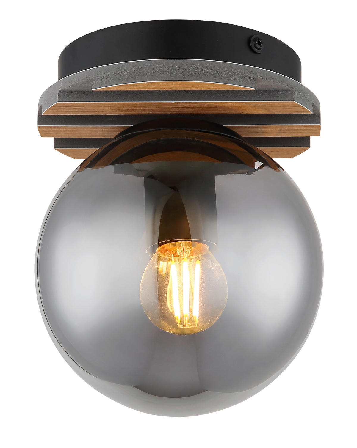 DECKENLEUCHTE Parsons 15/20 cm  - Schwarz/Braun, Design, Glas/Holzwerkstoff (15/20cm) - Globo