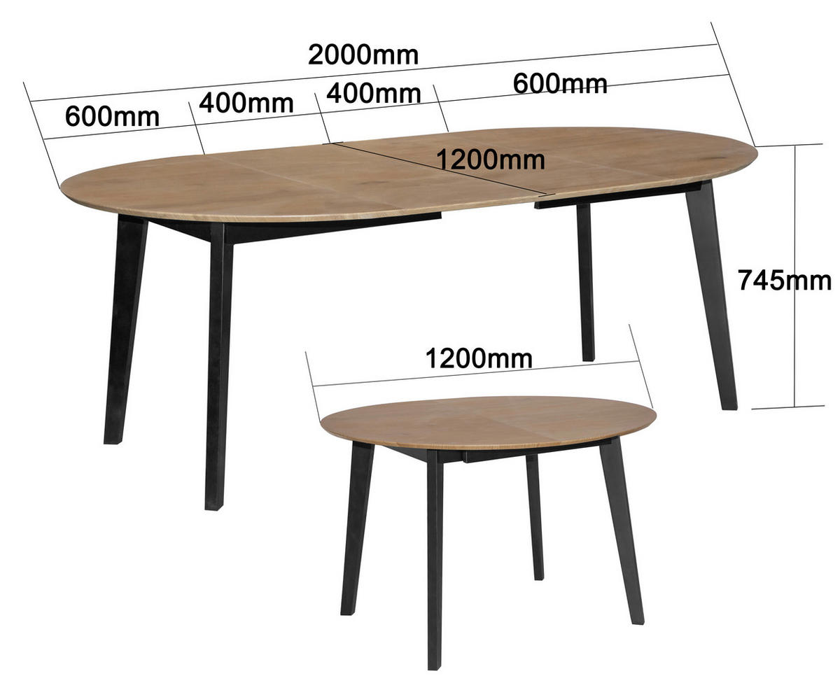 ESSTISCH in Holz, Holzwerkstoff  - Eichefarben/Schwarz, KONVENTIONELL, Holz/Holzwerkstoff (120-200/74/120cm) - MID.YOU