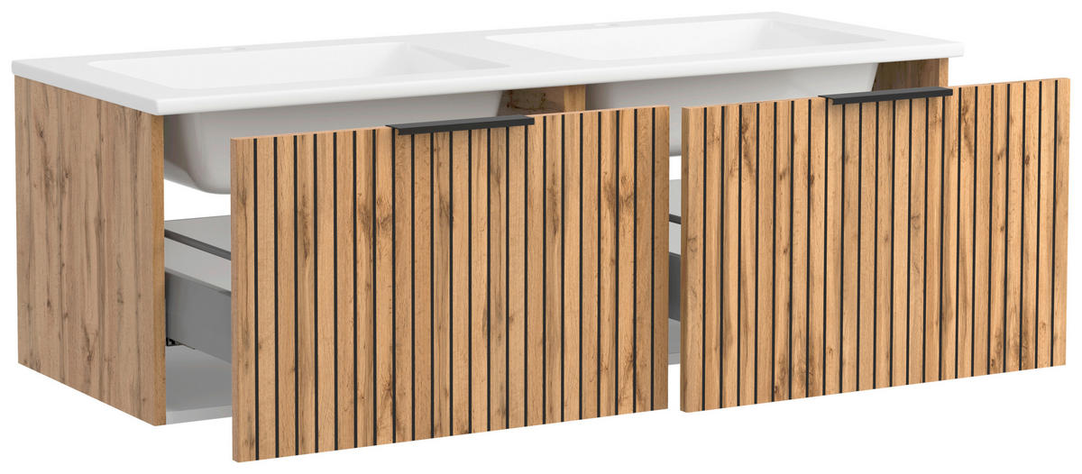 WASCHTISCHKOMBI 120 cm  - Eiche Wotan/Schwarz, MODERN, Holzwerkstoff/Stein (120cm) - Held