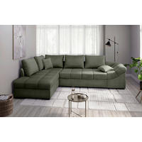 ECKSCHLAFSOFA Alvito Dunkelgrün Chenille  - Dunkelgrün/Schwarz, MODERN, Holz/Textil (202/298cm) - MID.YOU