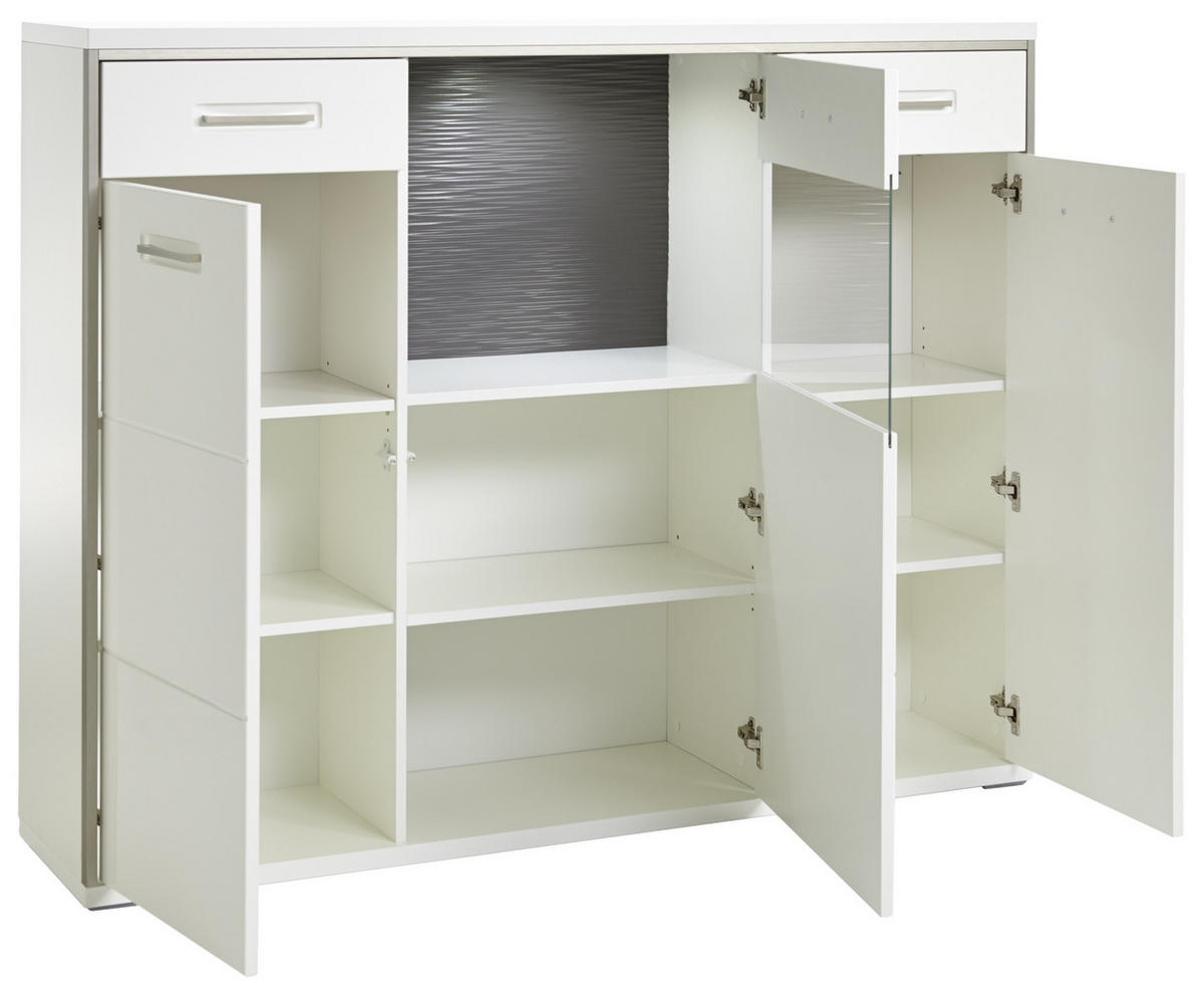 HIGHBOARD Accra  in 153/121/45 cm  - Weiss Hochglanz/Weiss, Design, Glas/Holzwerkstoff (153/121/45cm) - Livetastic