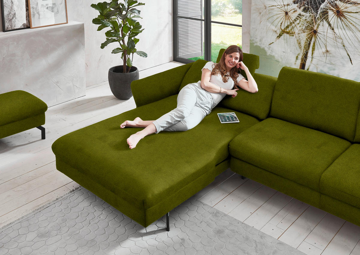 ECKSOFA in Velours Grün  179/306 cm  - Schwarz/Grün, Design, Textil/Metall (179/306cm) - Beldomo System