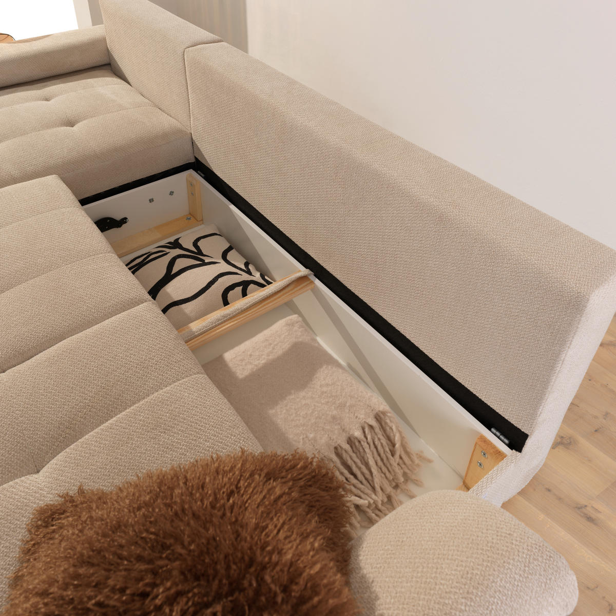 ECKSOFA Naturfarben Webstoff  - Schwarz/Naturfarben, KONVENTIONELL, Kunststoff/Textil (162/282cm) - Carryhome