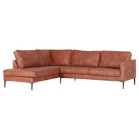 WOHNLANDSCHAFTOttomane links, L-Form  in Mikrofaser Cognac  - Cognac/Schwarz, KONVENTIONELL, Textil/Metall (218/267cm) - Ambia Home