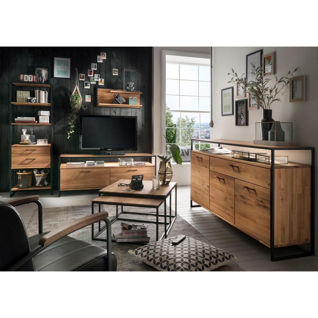 Thumbnail - Linea Natura Sideboard, Holz, Wildeiche, massiv, Hartholz, 3 Fächer, 1 Schubladen, 170x92x44 cm, Typenauswahl, Beimöbel ...