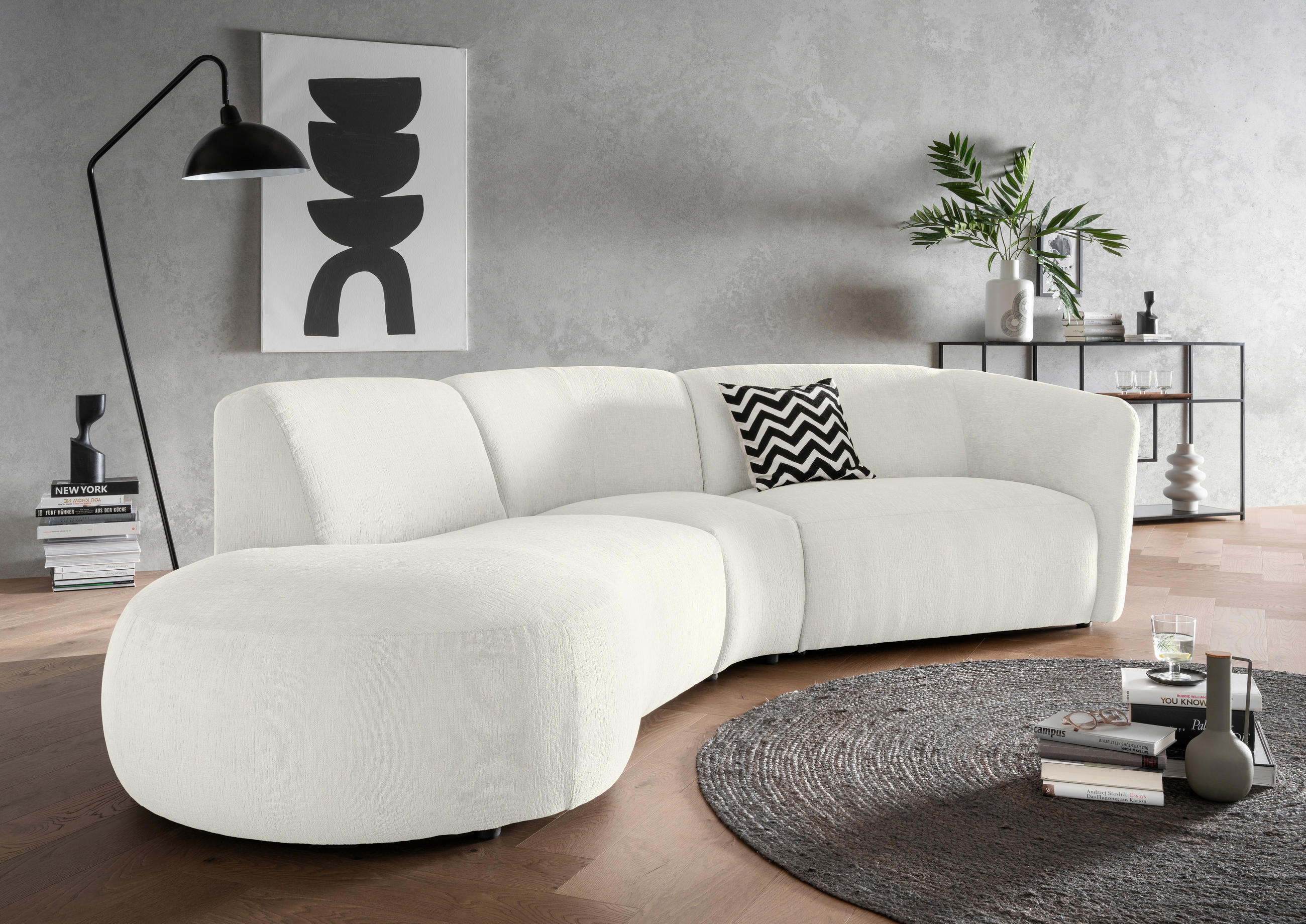 ECKSOFA Weiß Mikrofaser  - Schwarz/Weiß, MODERN, Kunststoff/Textil (182/276cm) - Livetastic