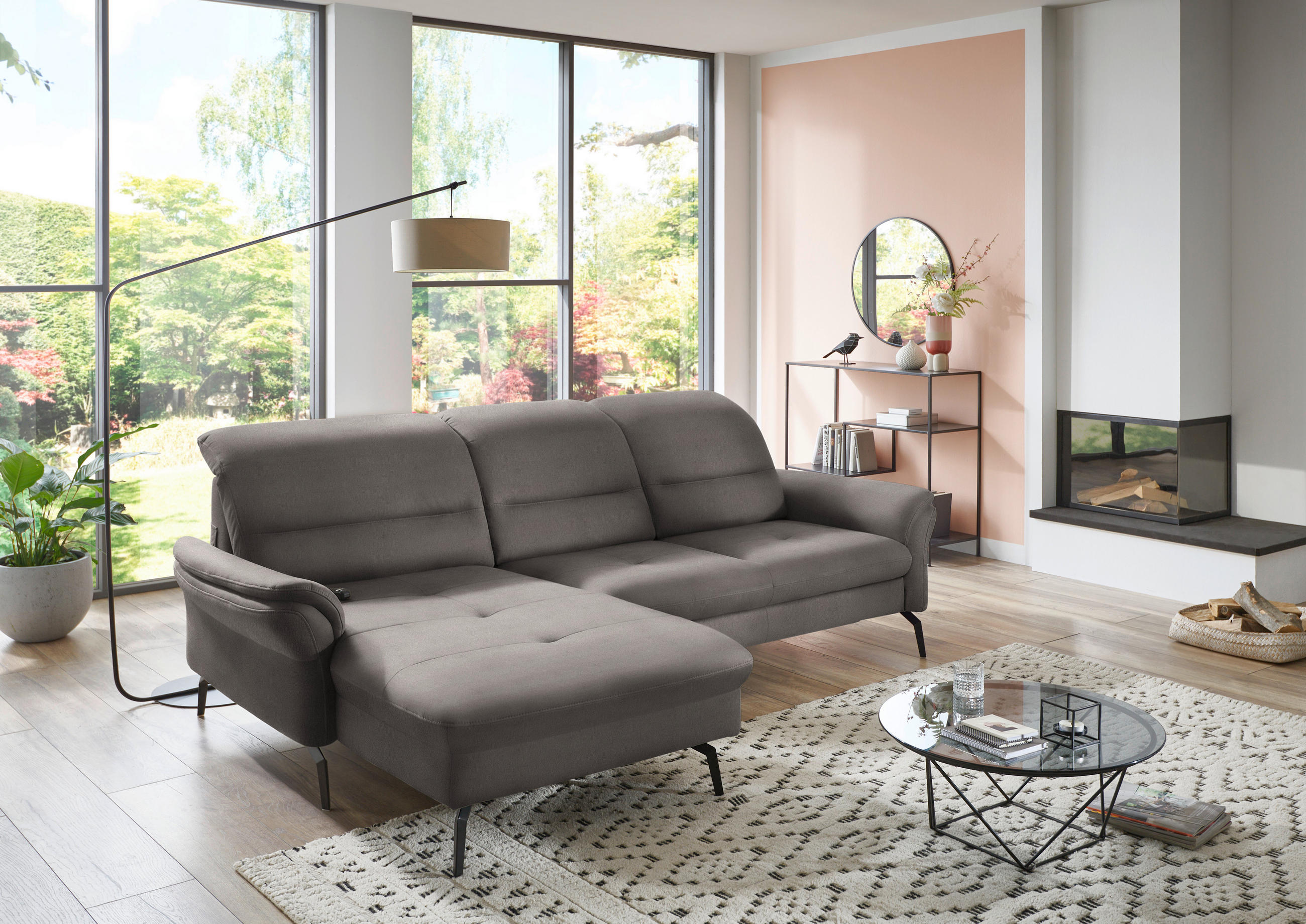 ECKSOFA in Flachgewebe Hellgrau  - Hellgrau/Schwarz, Konventionell, Textil/Metall (181/260cm) - Beldomo Speed
