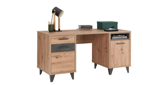 SCHREIBTISCH 150/60/74 cm Dunkelgrau, Eiche Artisan Stauraum  - Dunkelgrau/Schwarz, Design, Holzwerkstoff/Kunststoff (150/60/74cm) - Carryhome