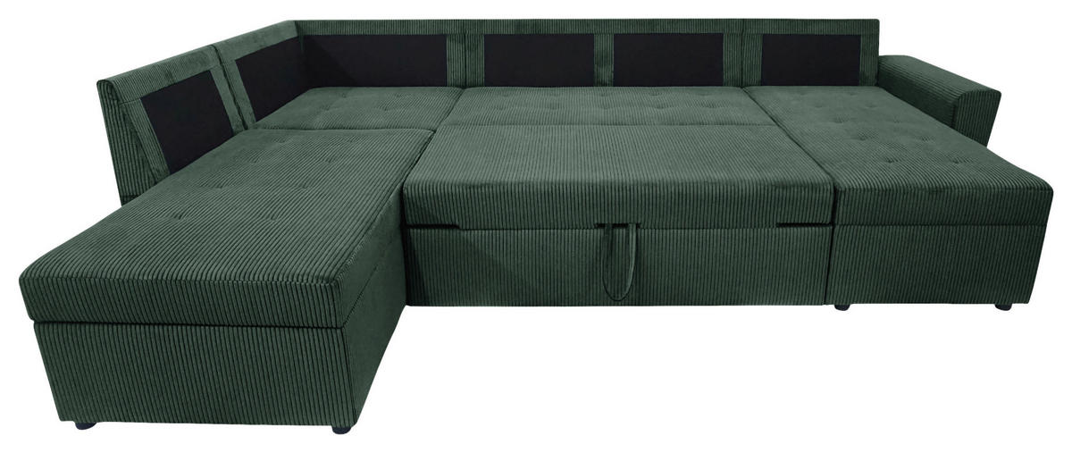 WOHNLANDSCHAFT TERMOLI Dunkelgrün Cord  - Dunkelgrün/Schwarz, Design, Kunststoff/Textil (212/297/155cm) - MID.YOU