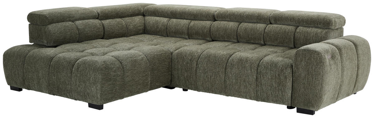 ECKSOFA in Webstoff Olivgrün  - Schwarz/Olivgrün, Modern, Kunststoff/Textil (205/297cm) - Livetastic