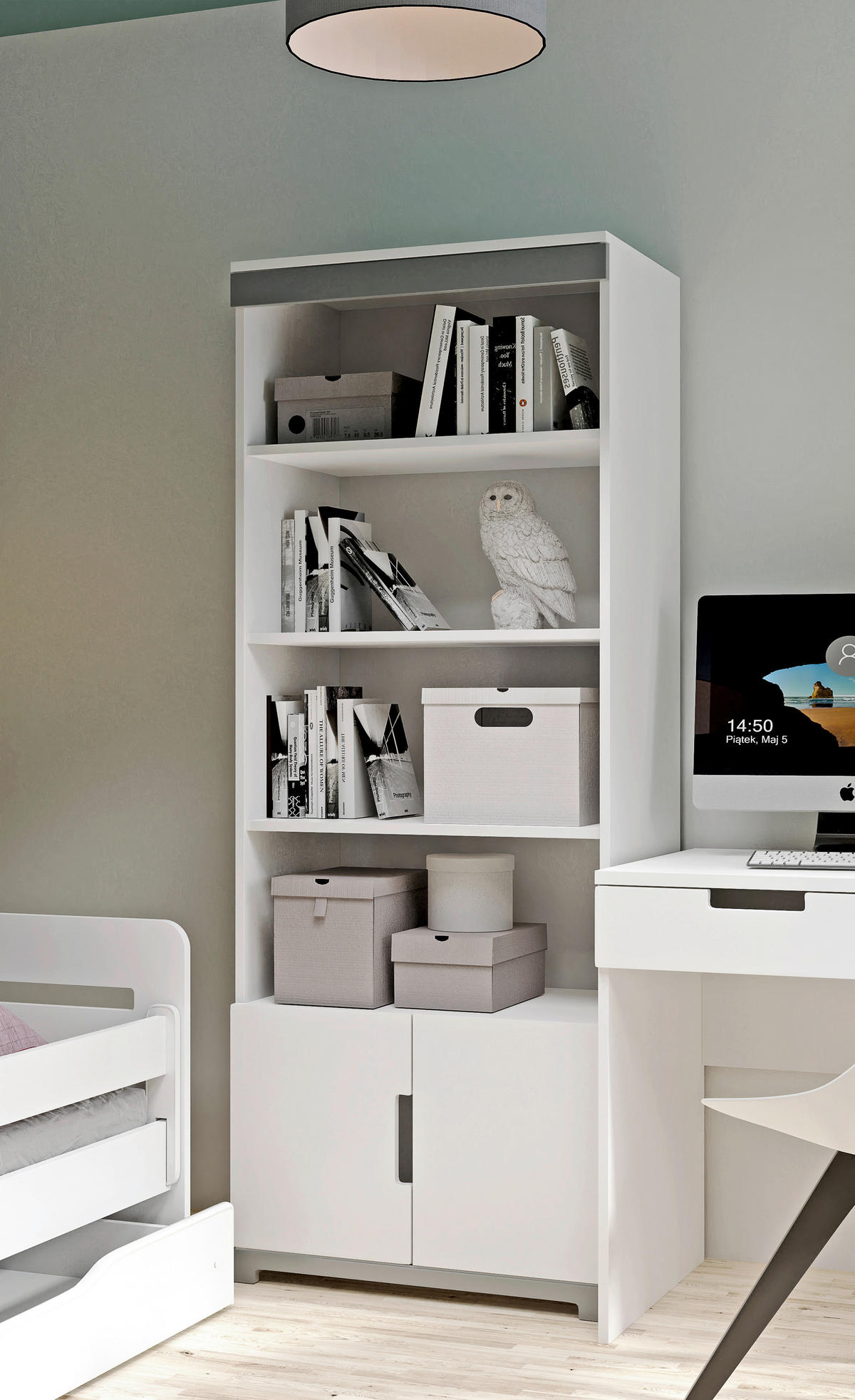 DETSKÝ REGÁL, sivá, biela, 70/180,5/44 cm - sivá/biela, Modern, kompozitné drevo (70/180,5/44cm)