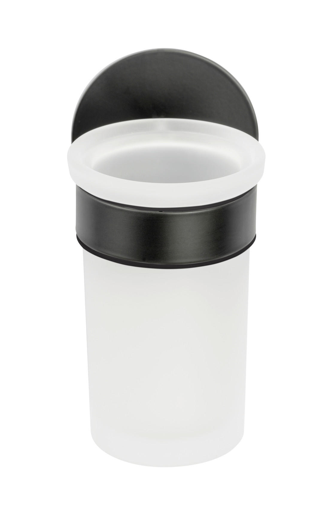 Thumbnail - Schöner Wohnen Zahnputzbecher Meleto, Schwarz, Weiß, Metall, Glas, 7x12x10 cm, Wandbefestigung möglich, inkl. Befestigun...