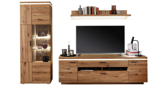 WOHNWAND  in Eichefarben  300/204/50 cm  - Eichefarben/Anthrazit, Natur, Glas/Holz (300/204/50cm) - Linea Natura