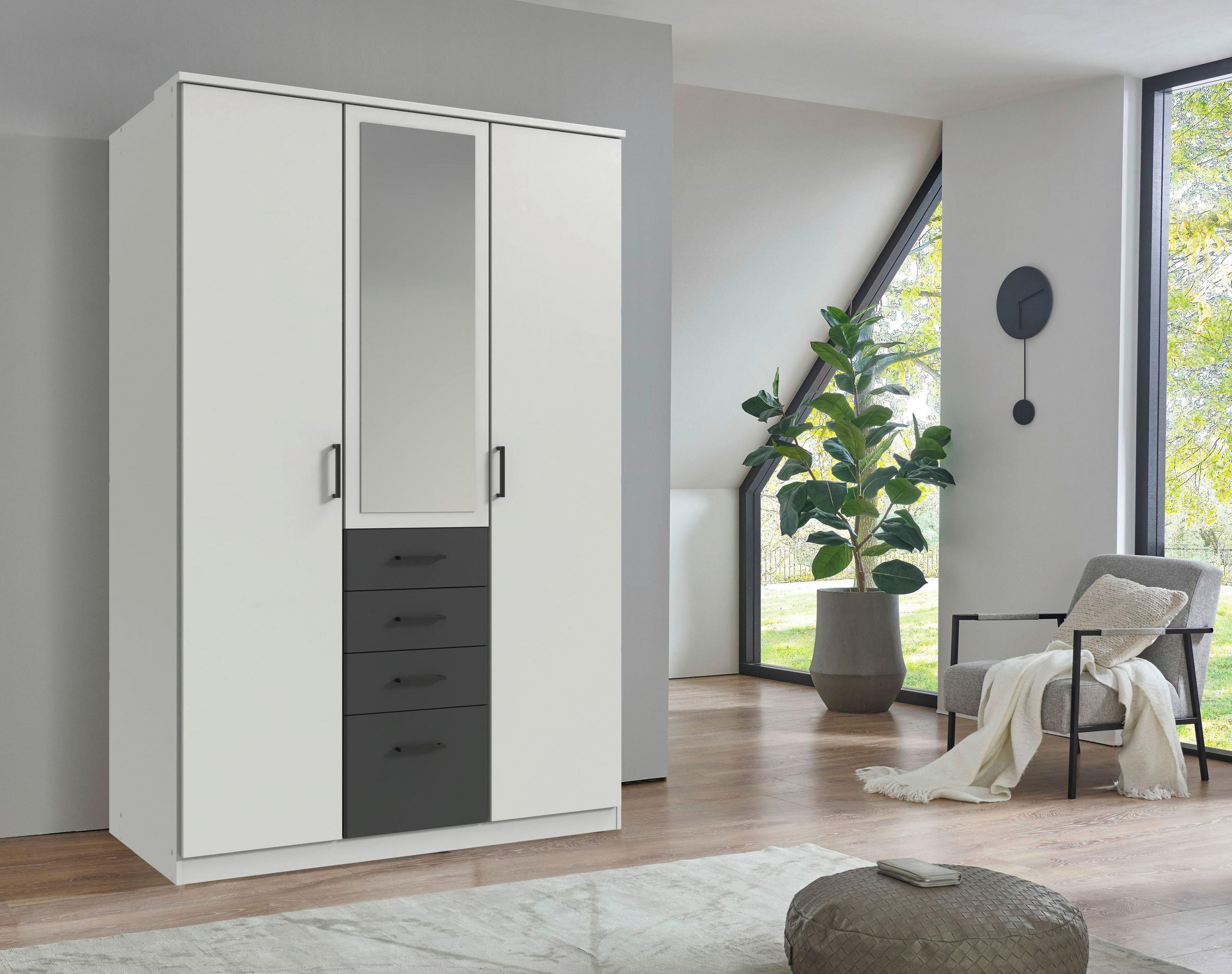 KLEIDERSCHRANK in Graphitfarben, Weiss  - Weiss/Schwarz, Konventionell, Glas/Holzwerkstoff (135/199/58cm) - Boxxx