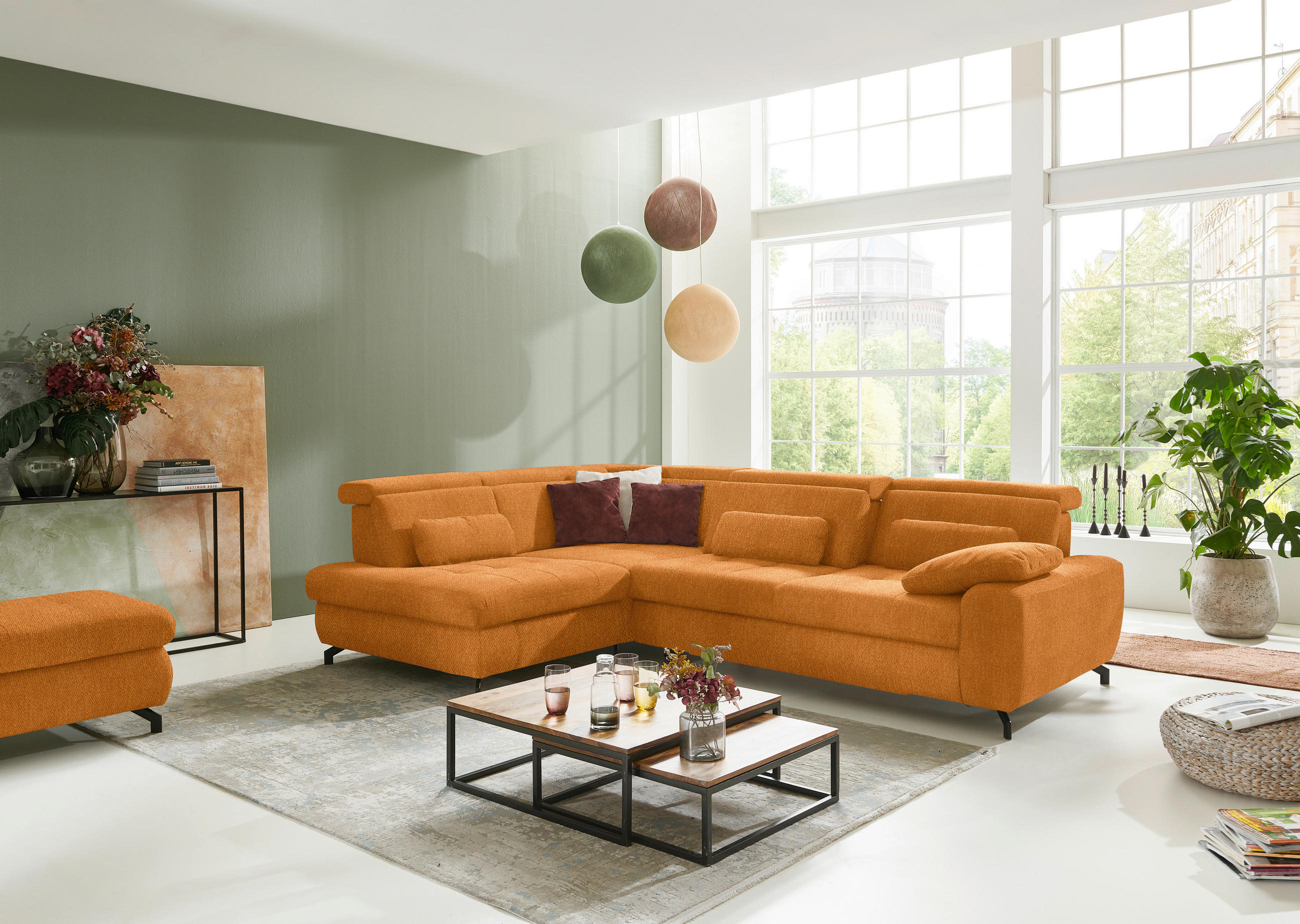 ECKSOFA in Chenille Orange  220/310 cm  - Schwarz/Orange, Design, Textil/Metall (220/310cm) - Beldomo Style
