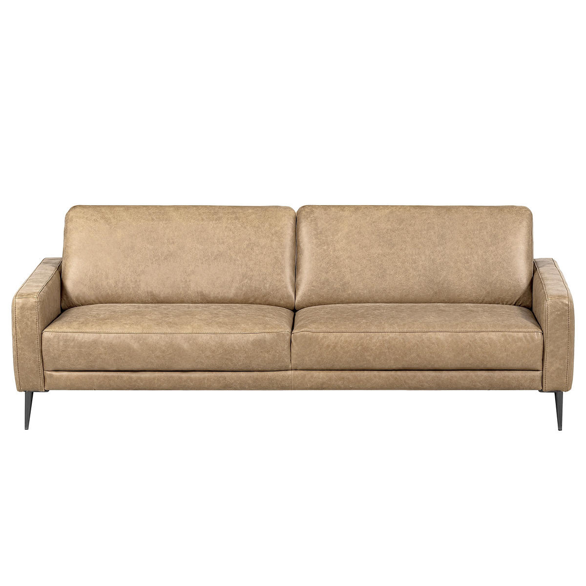 3,5-SITZER SPRING in Lederlook Echtleder Beige  - Beige/Schwarzchrom, Design, Leder/Textil (207/85/92cm) - Livetastic