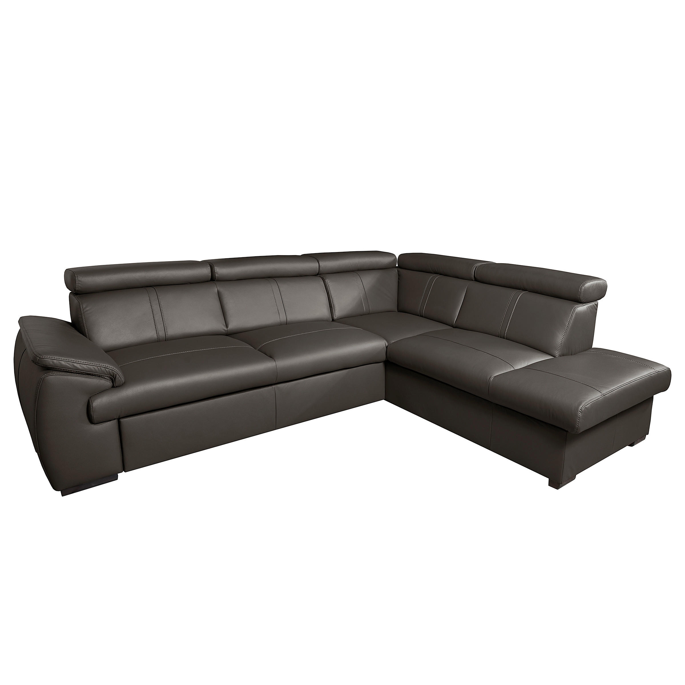 ECKSOFA  in Echtleder Dunkelbraun  - Wengefarben/Dunkelbraun, Design, Leder/Holz (265/211cm) - Livetastic