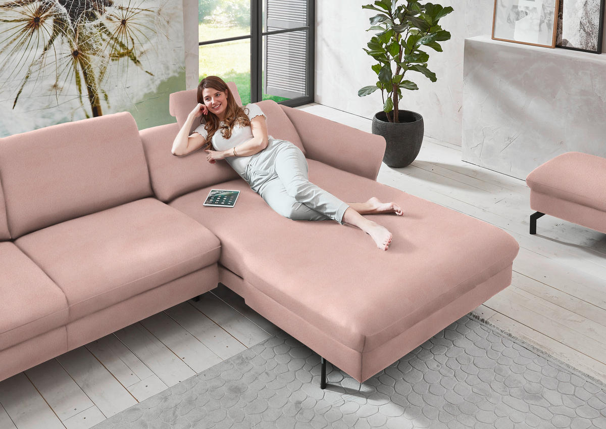ECKSOFA in Velours Rosa  - Schwarz/Rosa, Design, Textil/Metall (306/179cm) - Beldomo System