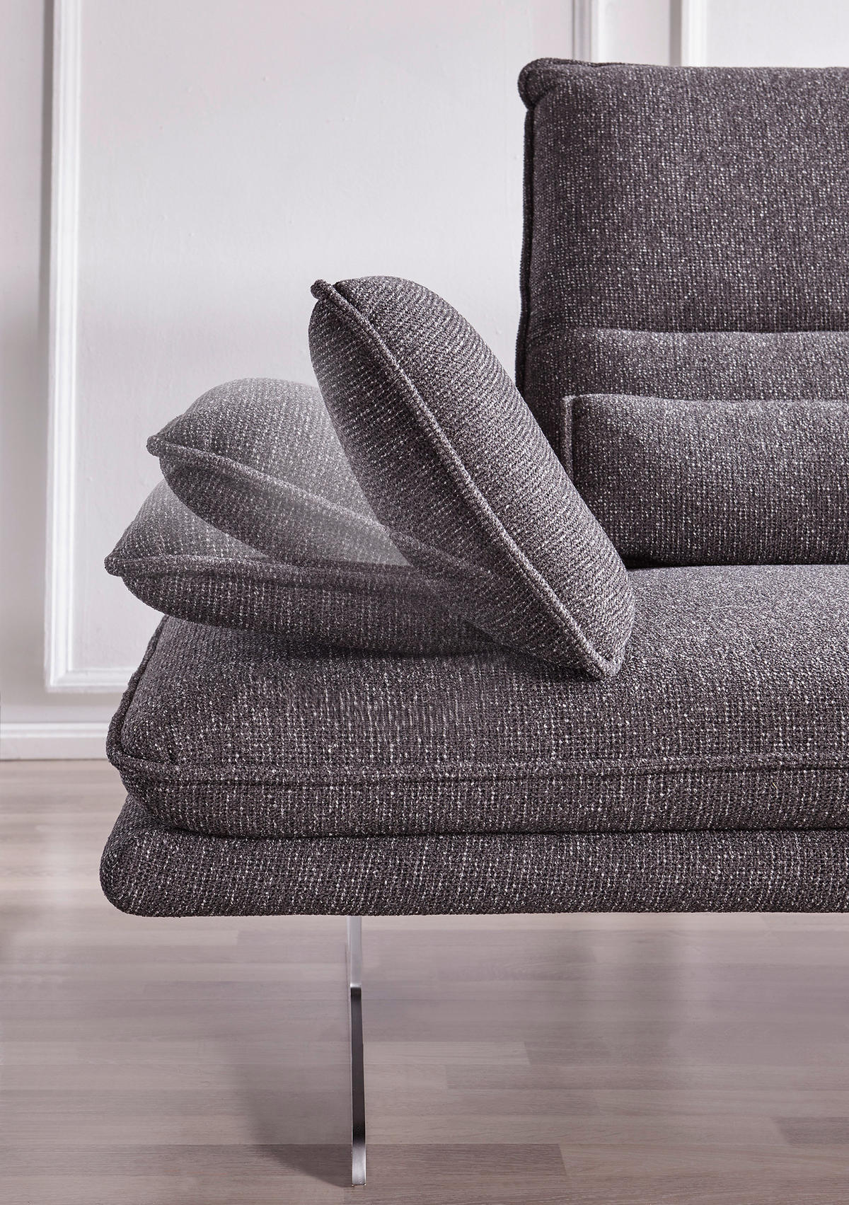 ECKSOFA Webstoff Anthrazit  - Chromfarben/Anthrazit, Design, Textil/Metall (291/164cm) - Chilliano